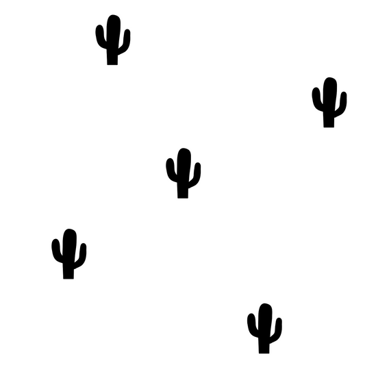 A closeup on a dollhouse wallpaper pattern of little black cacti