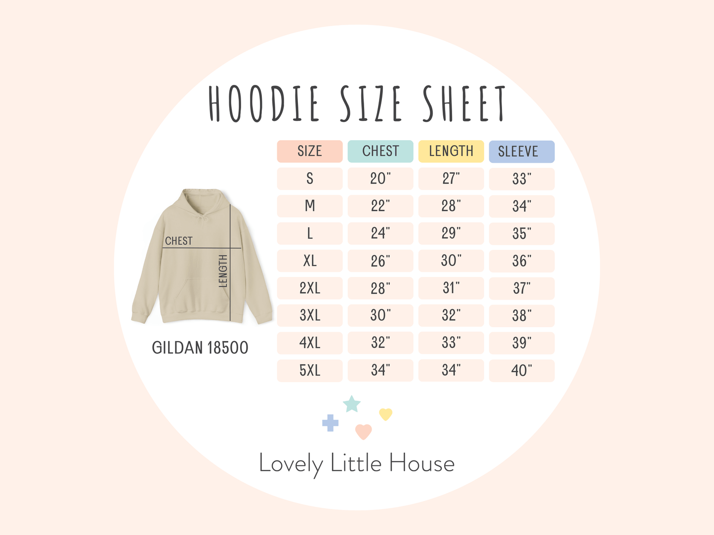 Hoodies size chart