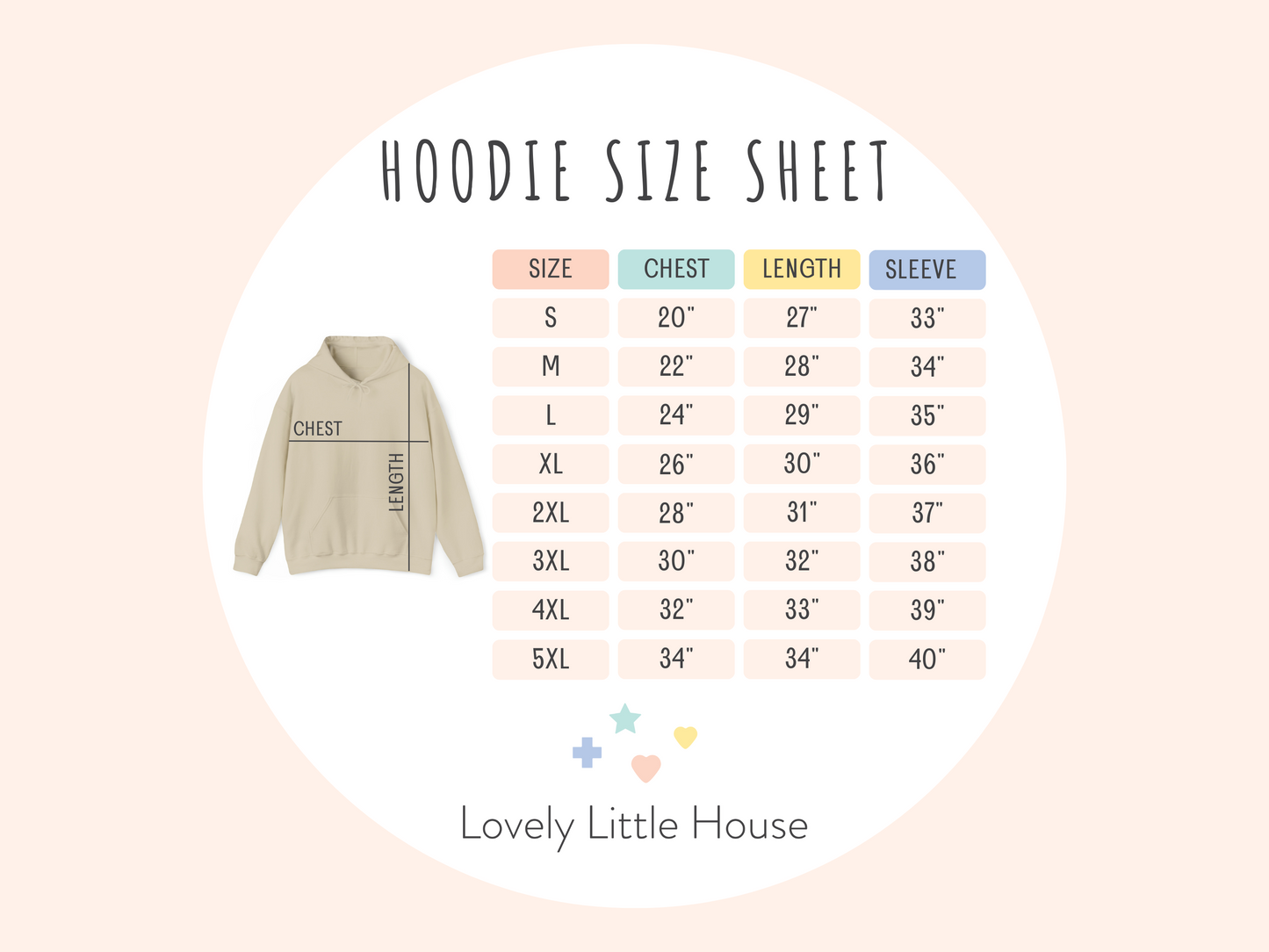 Hoodies size sheet