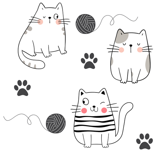 A closeup on a dollhouse wallpaper pattern of cute kittens and balls of yarn
