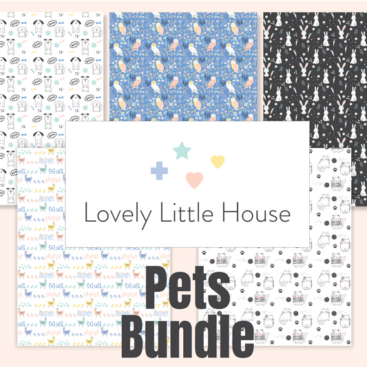 5 dollhouse wallpaper sheets with 5 different pets patterns