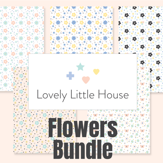 5 dollhouse wallpaper sheets with 5 different floral patterns