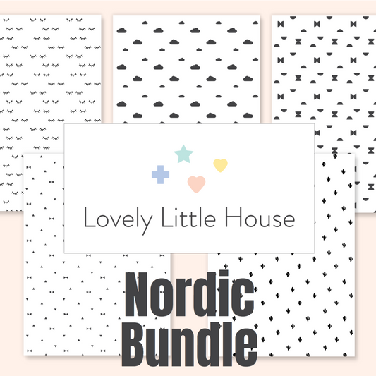 5 dollhouse wallpaper sheets with 5 different Nordic patterns
