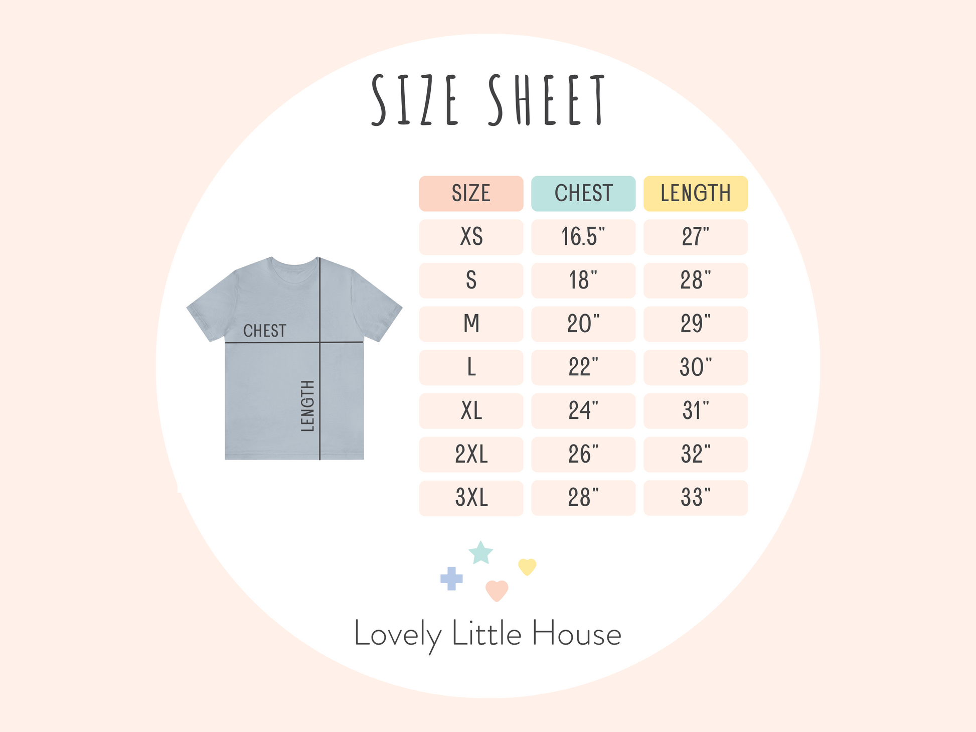 T-shirts Size Sheet