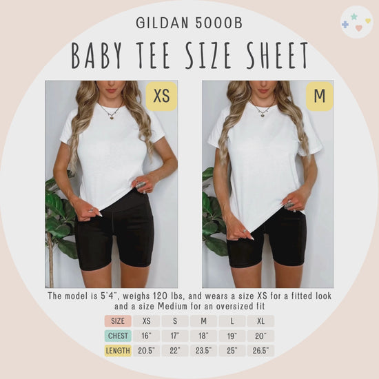 Baby tee's size sheet video.