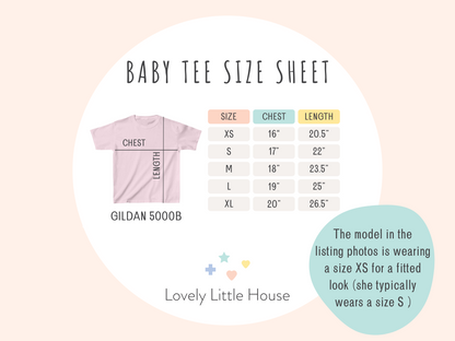 Baby tee's size sheet.