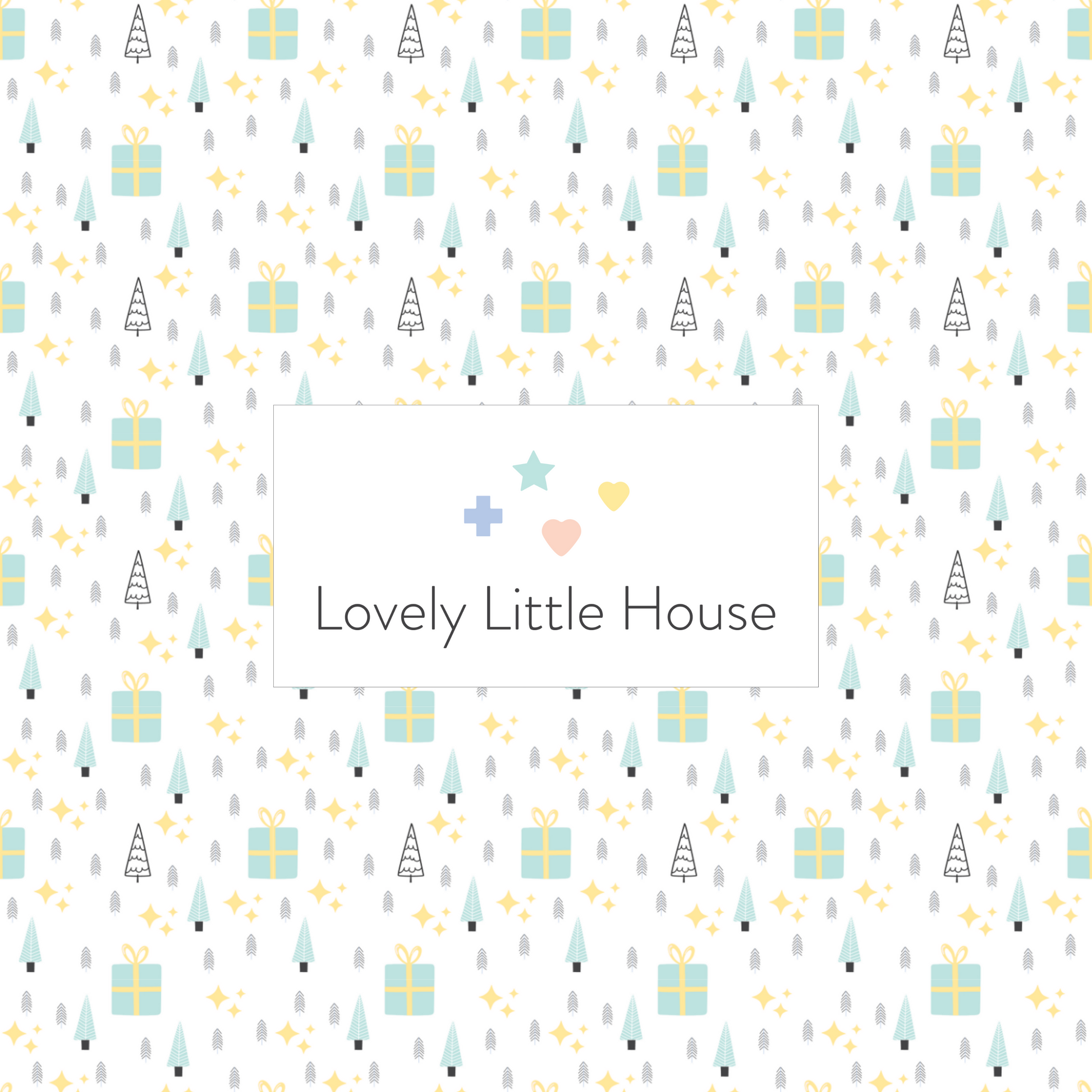 A dollhouse wallpaper pattern of Christmas Trees and Gifts in mint and yellow