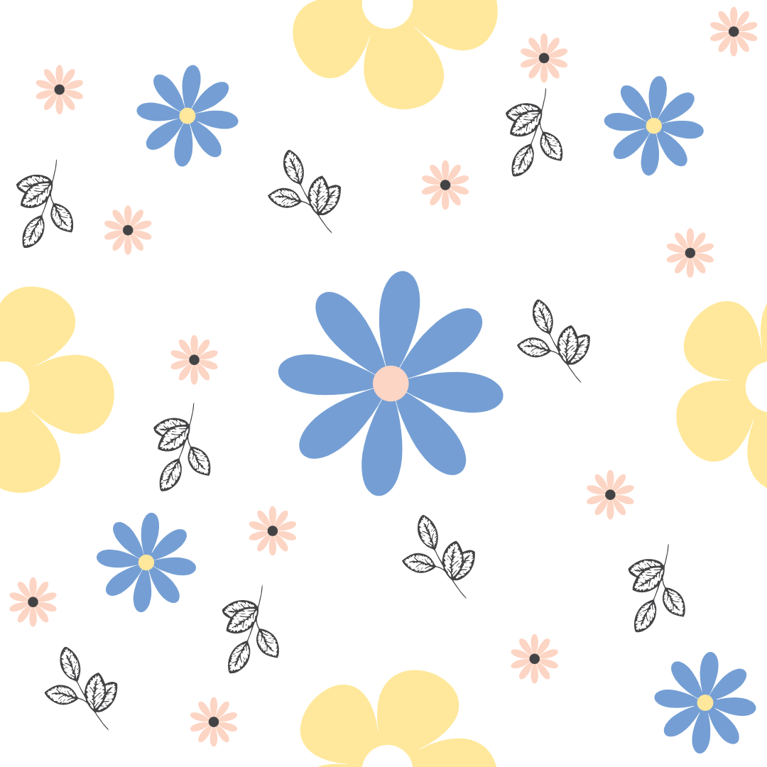 A closeup on a dollhouse wallpaper pattern of blue and yellow flowers